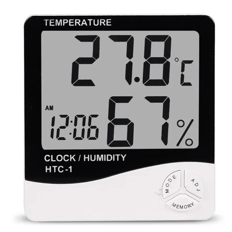 Digital Temperature & Humidity Monitor HTC-1 with Clock (Min & max Data Recorder) Room Thermometer 